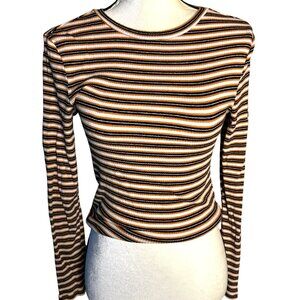 H&M Divided Stripe Ribbed Top M Yellow Black Stretch Layer Y2k-Inspo Long Sleeve